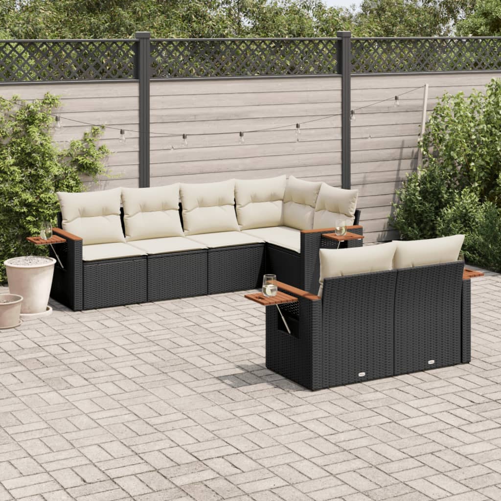 sofasæt til haven 7 dele med hynder polyrattan sort