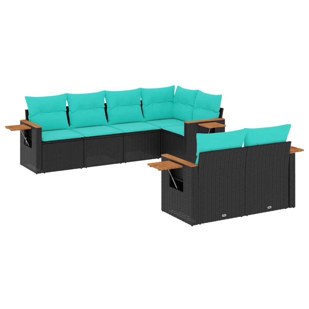 sofasæt til haven 7 dele med hynder polyrattan sort