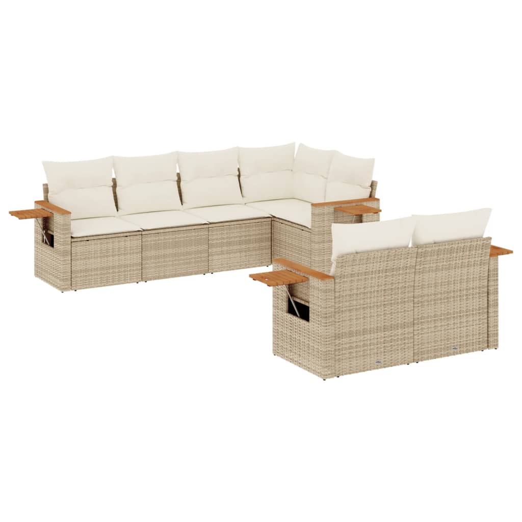 sofasæt til haven 7 dele med hynder polyrattan beige