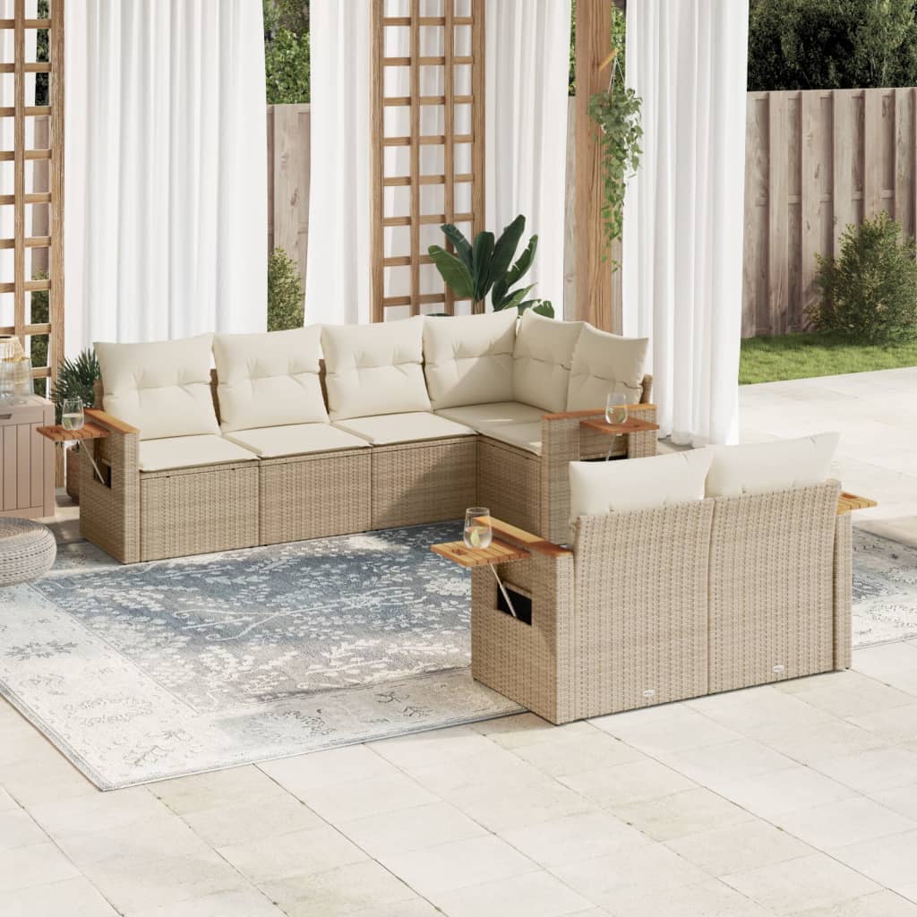 sofasæt til haven 7 dele med hynder polyrattan beige