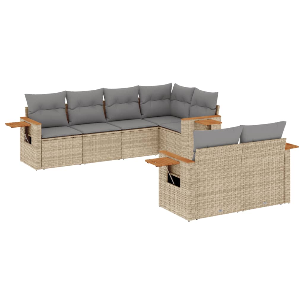 sofasæt til haven 7 dele med hynder polyrattan beige