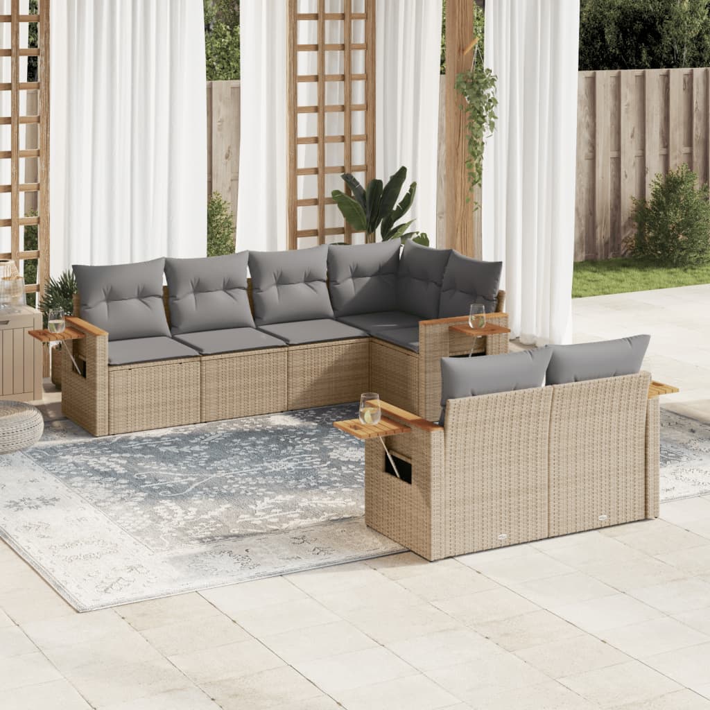 sofasæt til haven 7 dele med hynder polyrattan beige