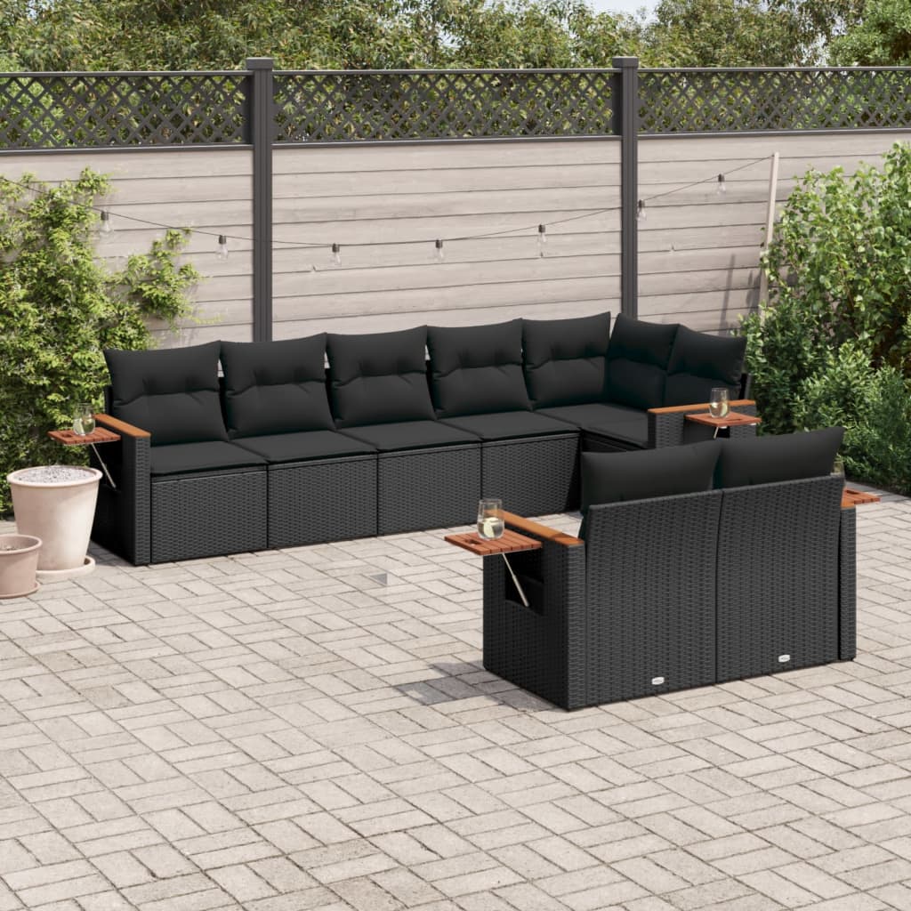 sofasæt til haven 8 dele med hynder polyrattan sort