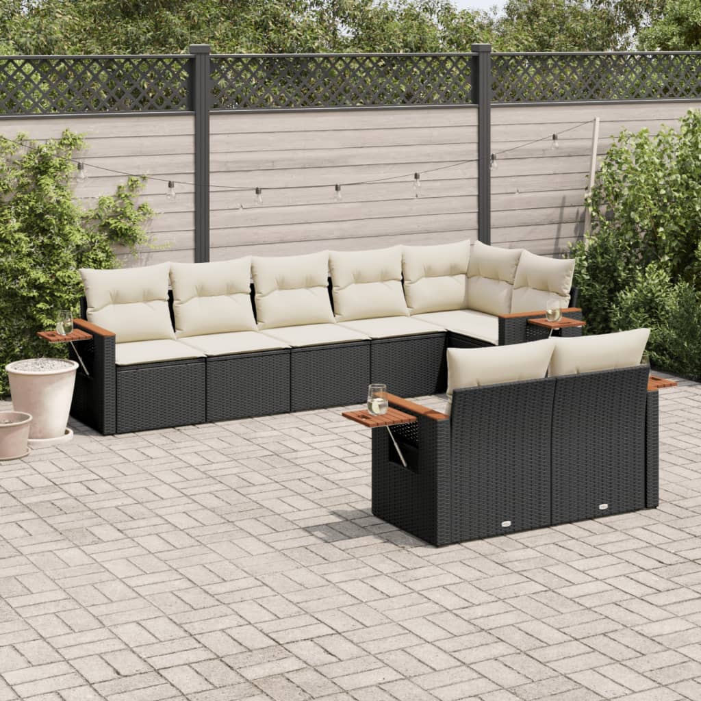 sofasæt til haven 8 dele med hynder polyrattan sort