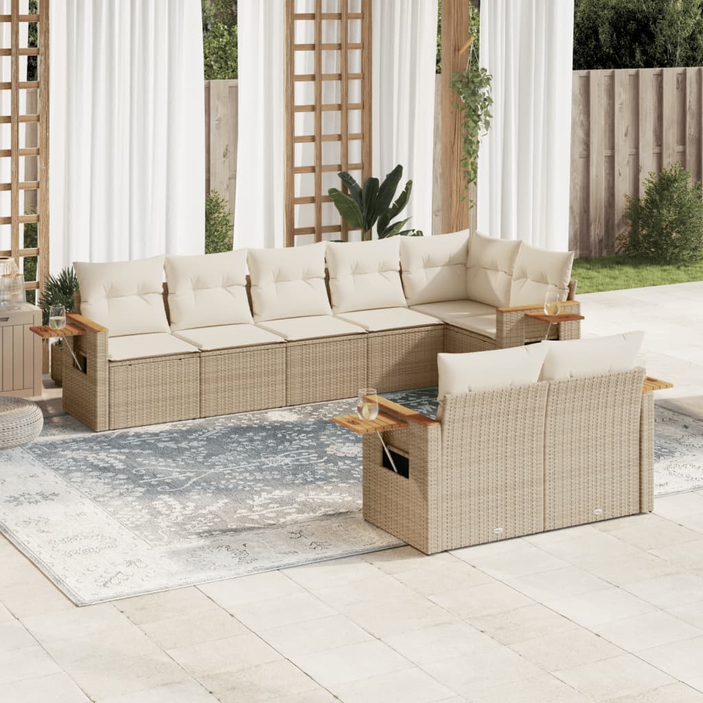 sofasæt til haven 8 dele med hynder polyrattan beige