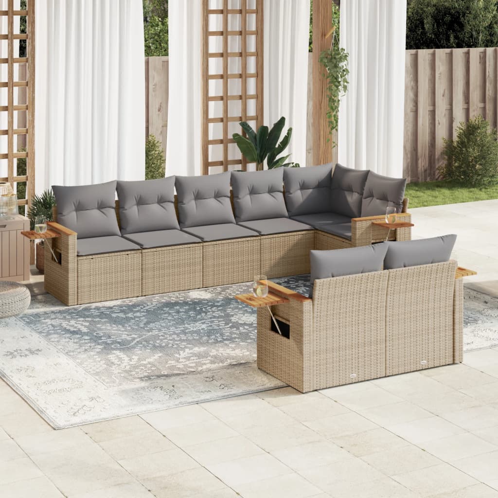 sofasæt til haven 8 dele med hynder polyrattan beige