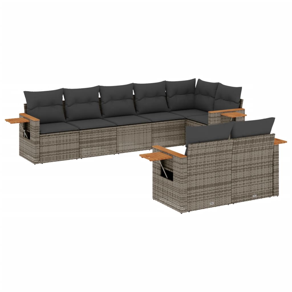 sofasæt til haven 8 dele med hynder polyrattan grå