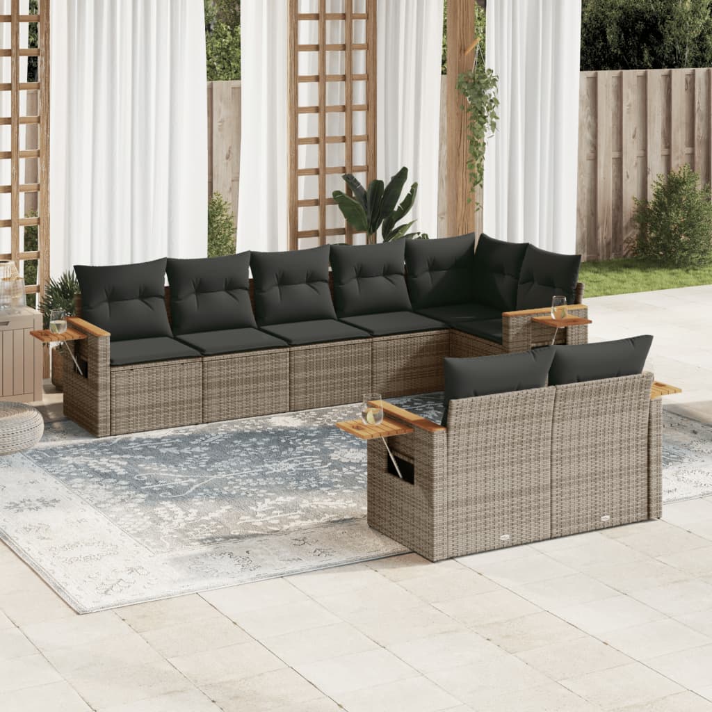 sofasæt til haven 8 dele med hynder polyrattan grå