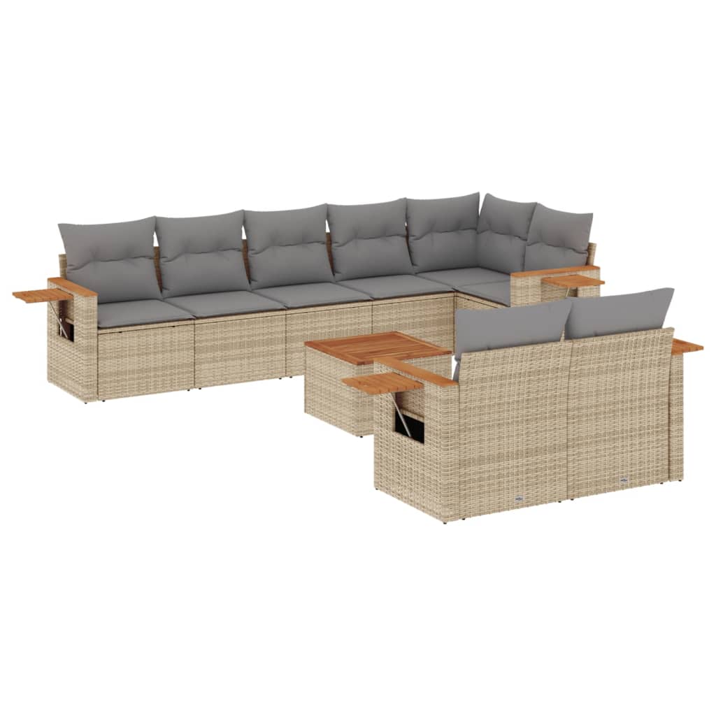 sofasæt til haven 9 dele med hynder polyrattan grå