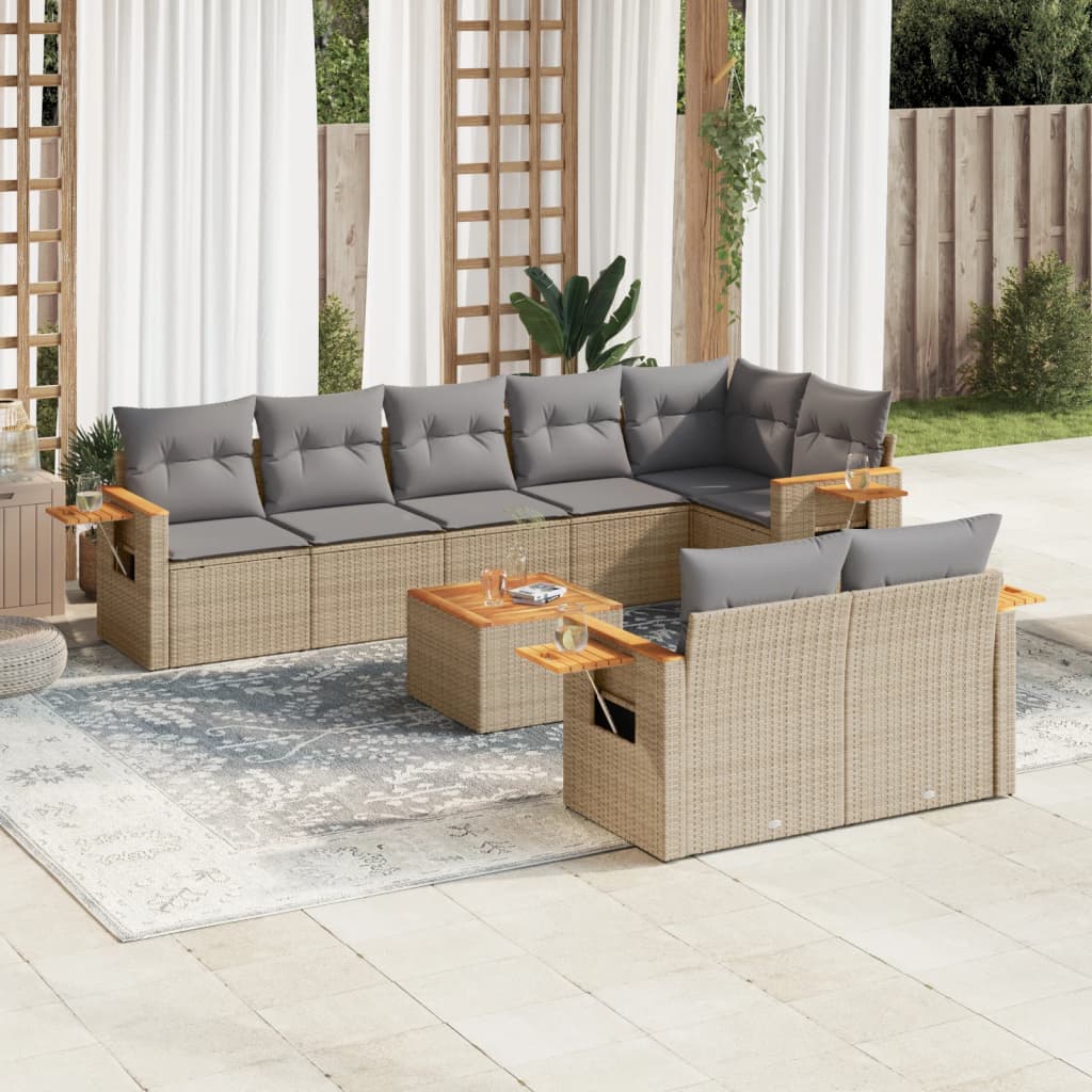 sofasæt til haven 9 dele med hynder polyrattan grå