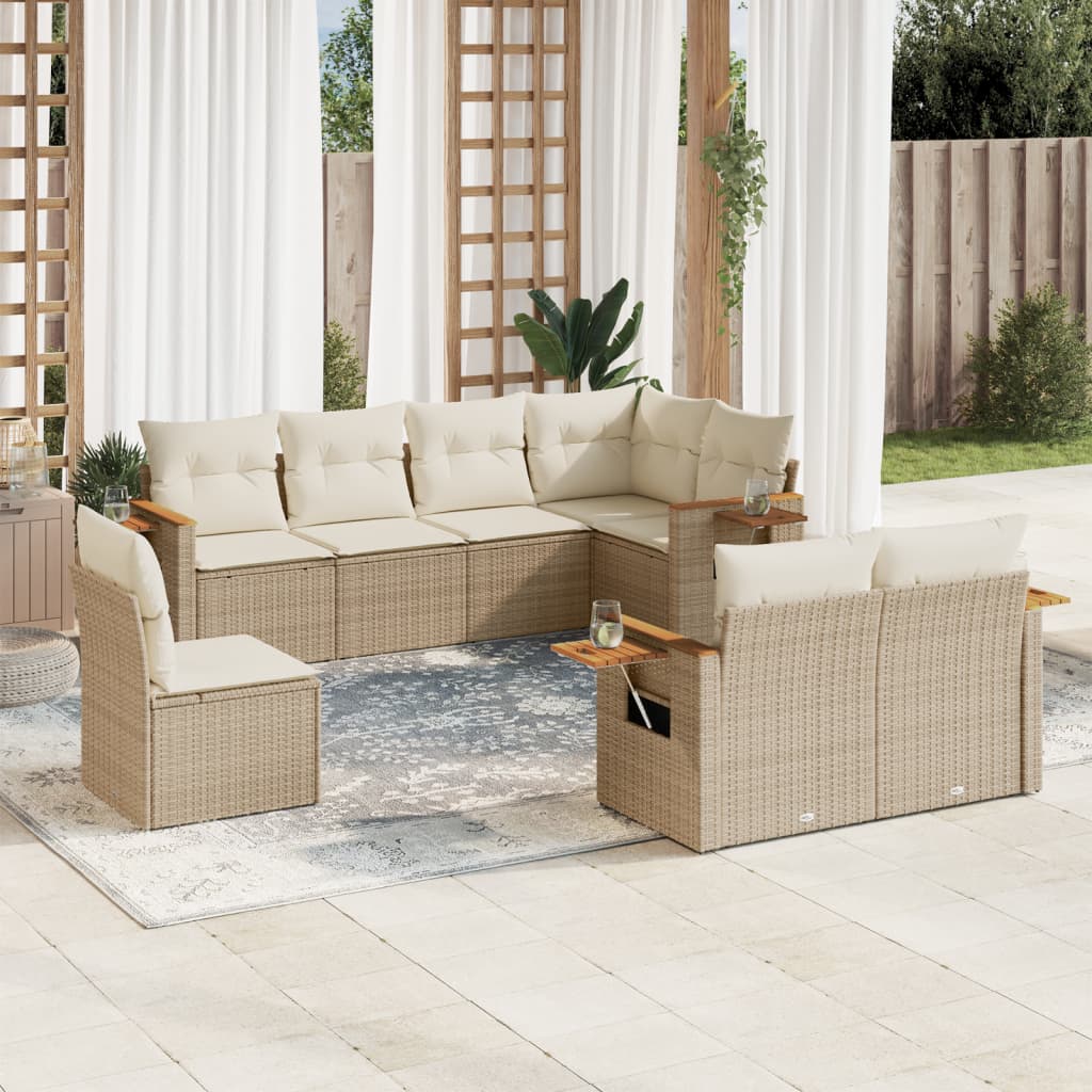 sofasæt til haven 8 dele med hynder polyrattan beige