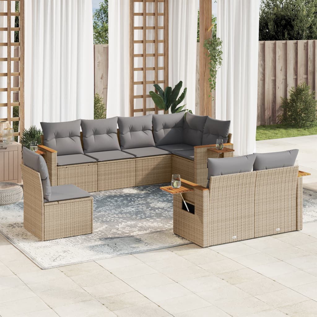 sofasæt til haven 8 dele med hynder polyrattan beige