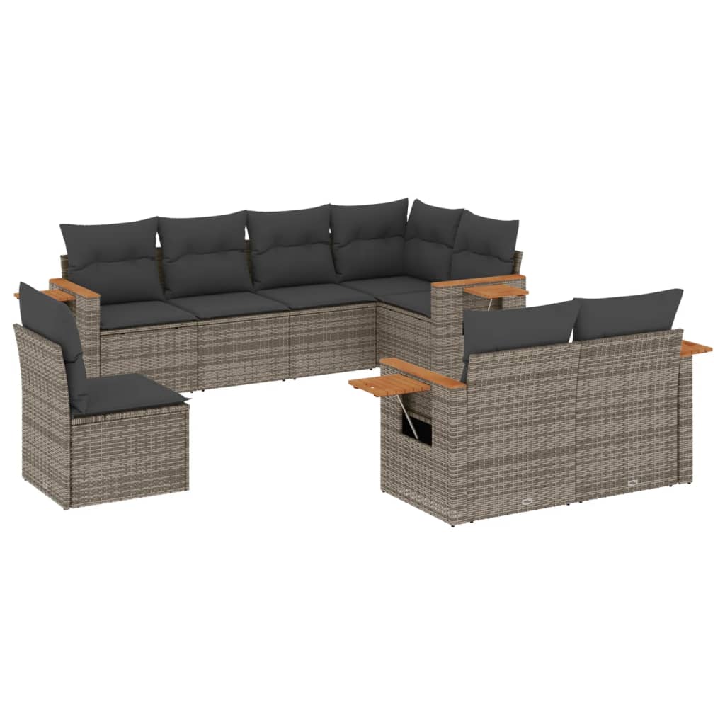 sofasæt til haven 8 dele med hynder polyrattan grå
