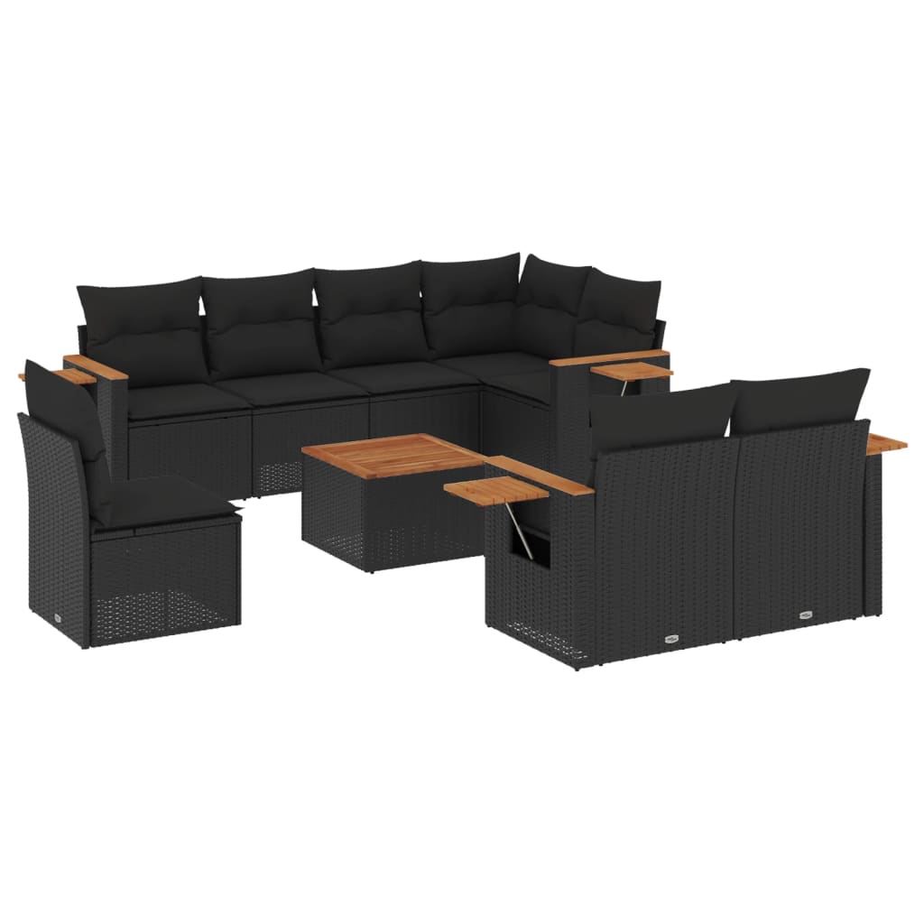 sofasæt til haven 9 dele med hynder polyrattan sort