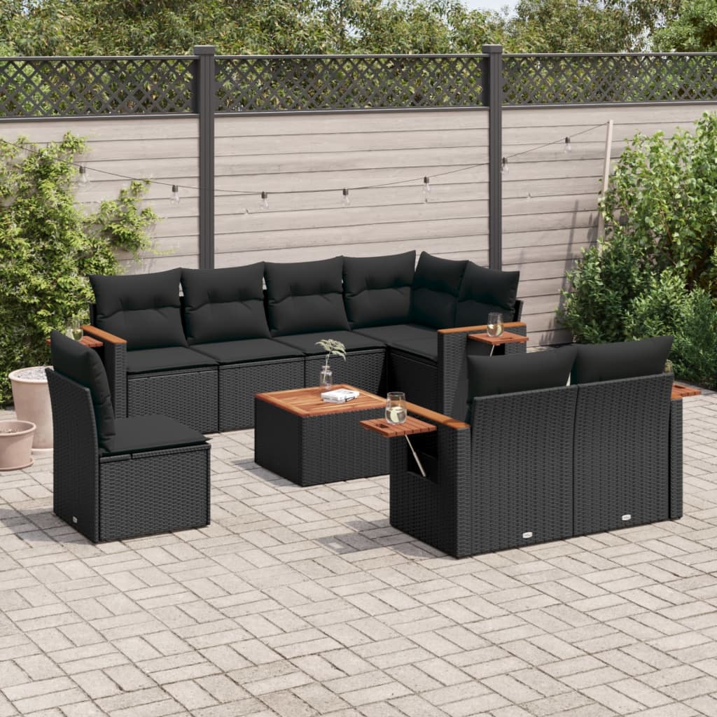 sofasæt til haven 9 dele med hynder polyrattan sort