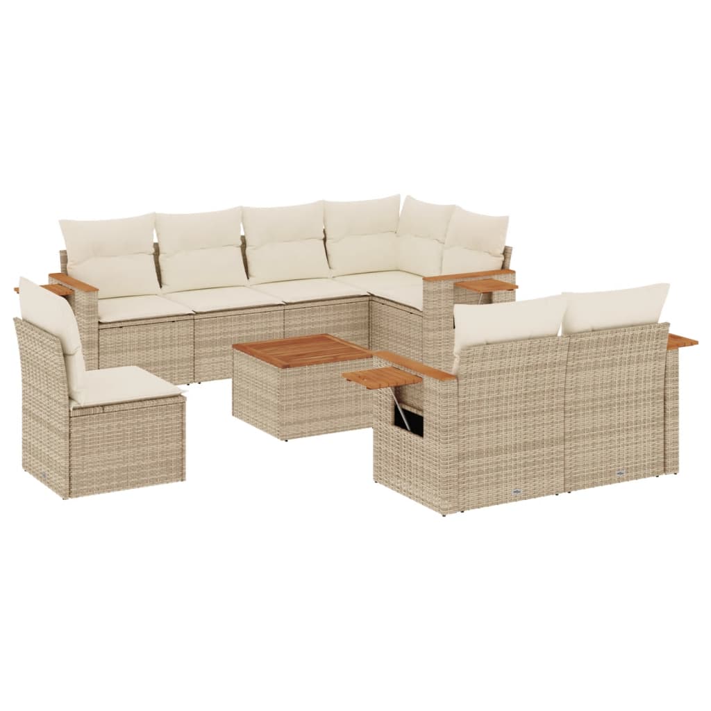 sofasæt til haven 9 dele med hynder polyrattan beige