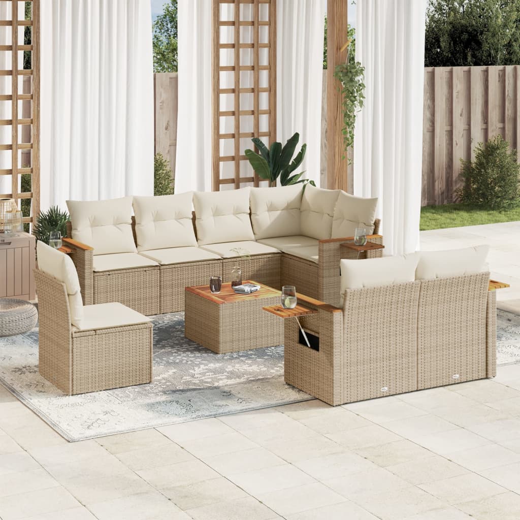 sofasæt til haven 9 dele med hynder polyrattan beige