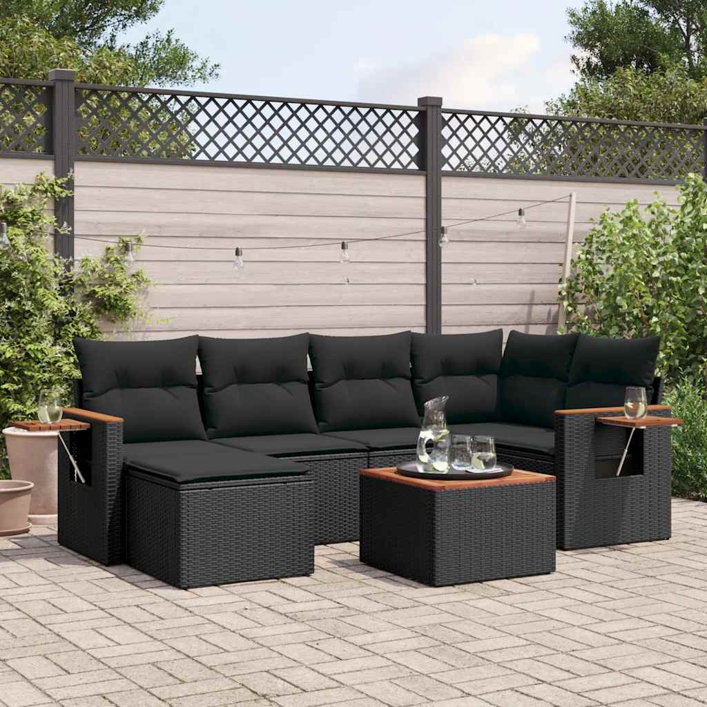 sofasæt til haven 7 dele med hynder polyrattan sort