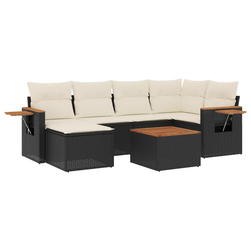 sofasæt til haven 7 dele med hynder polyrattan sort
