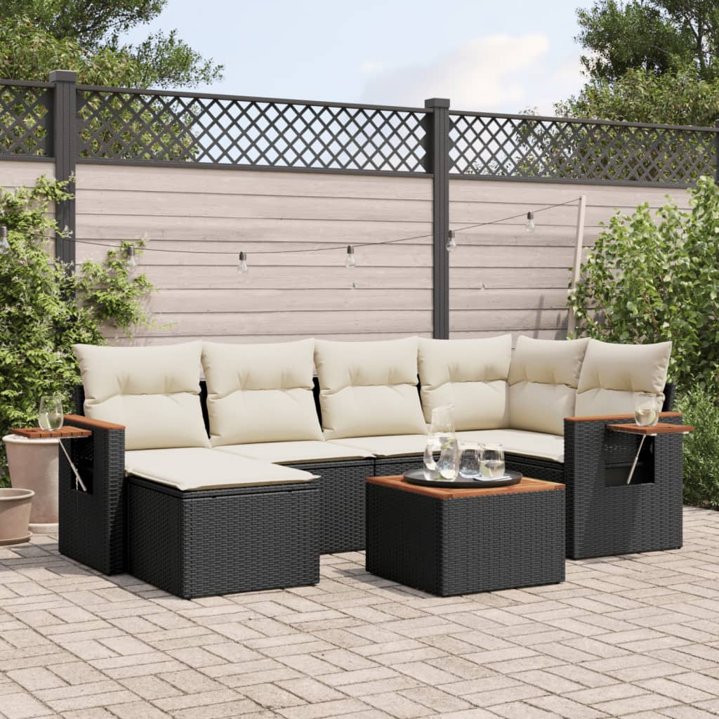 sofasæt til haven 7 dele med hynder polyrattan sort