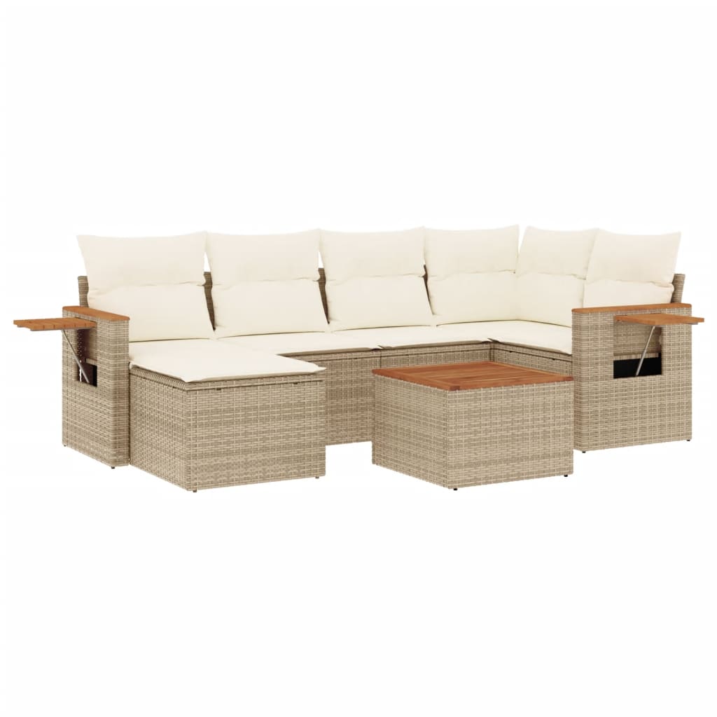 sofasæt til haven 7 dele med hynder polyrattan beige