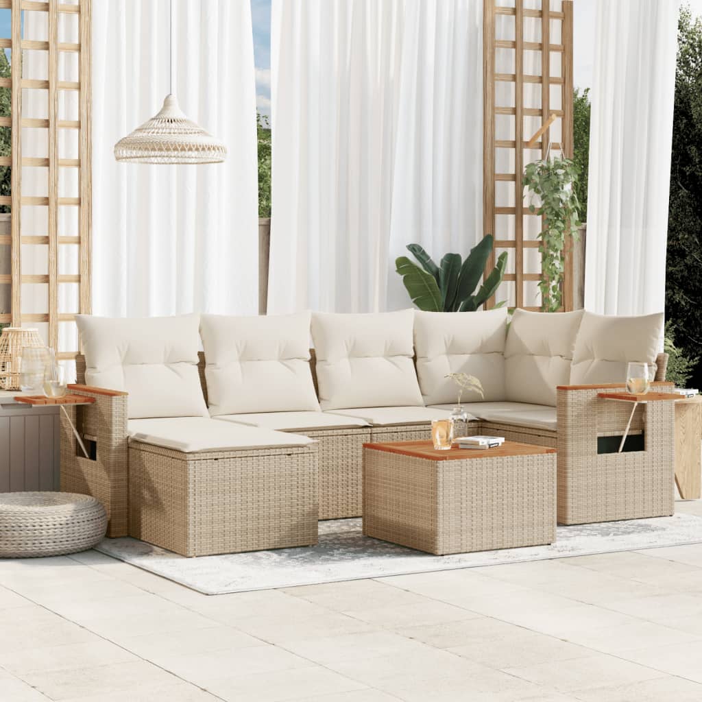sofasæt til haven 7 dele med hynder polyrattan beige