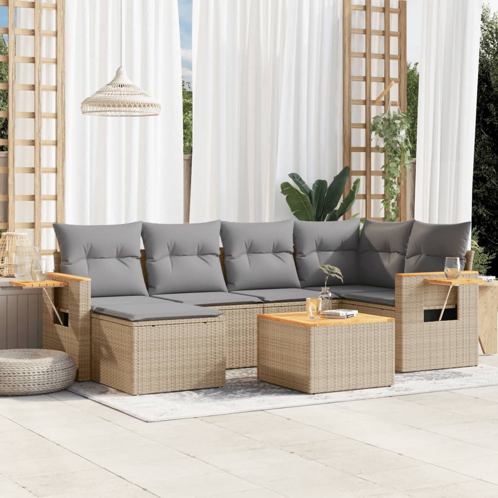 sofasæt til haven 7 dele med hynder polyrattan beige