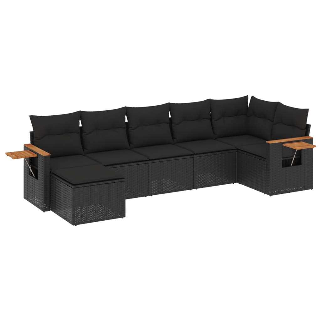 sofasæt til haven 7 dele med hynder polyrattan sort