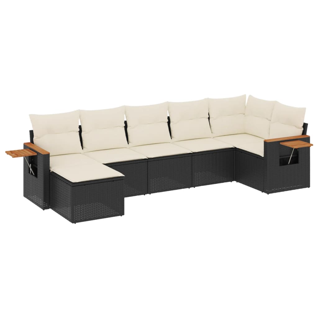 sofasæt til haven 7 dele med hynder polyrattan sort