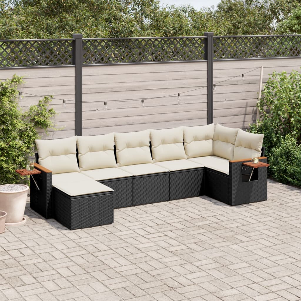 sofasæt til haven 7 dele med hynder polyrattan sort