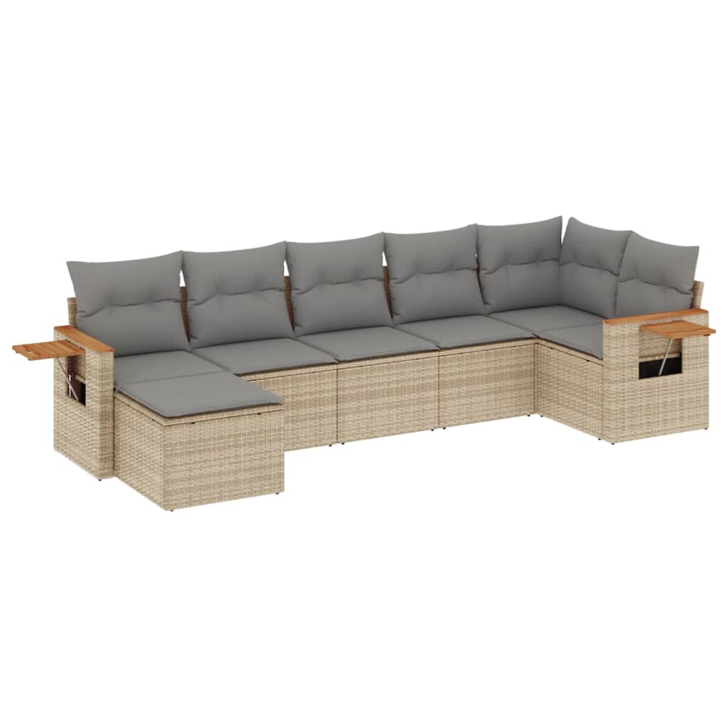 sofasæt til haven 7 dele med hynder polyrattan beige