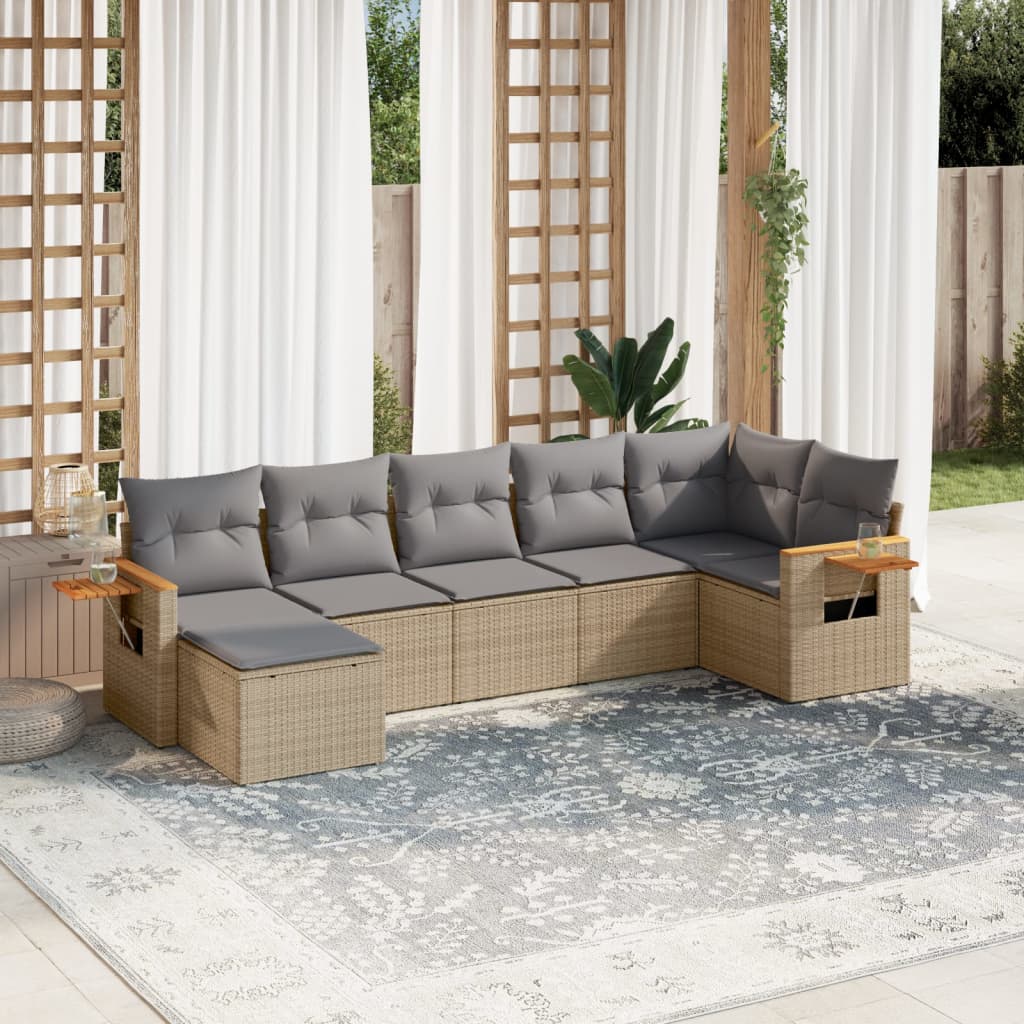 sofasæt til haven 7 dele med hynder polyrattan beige
