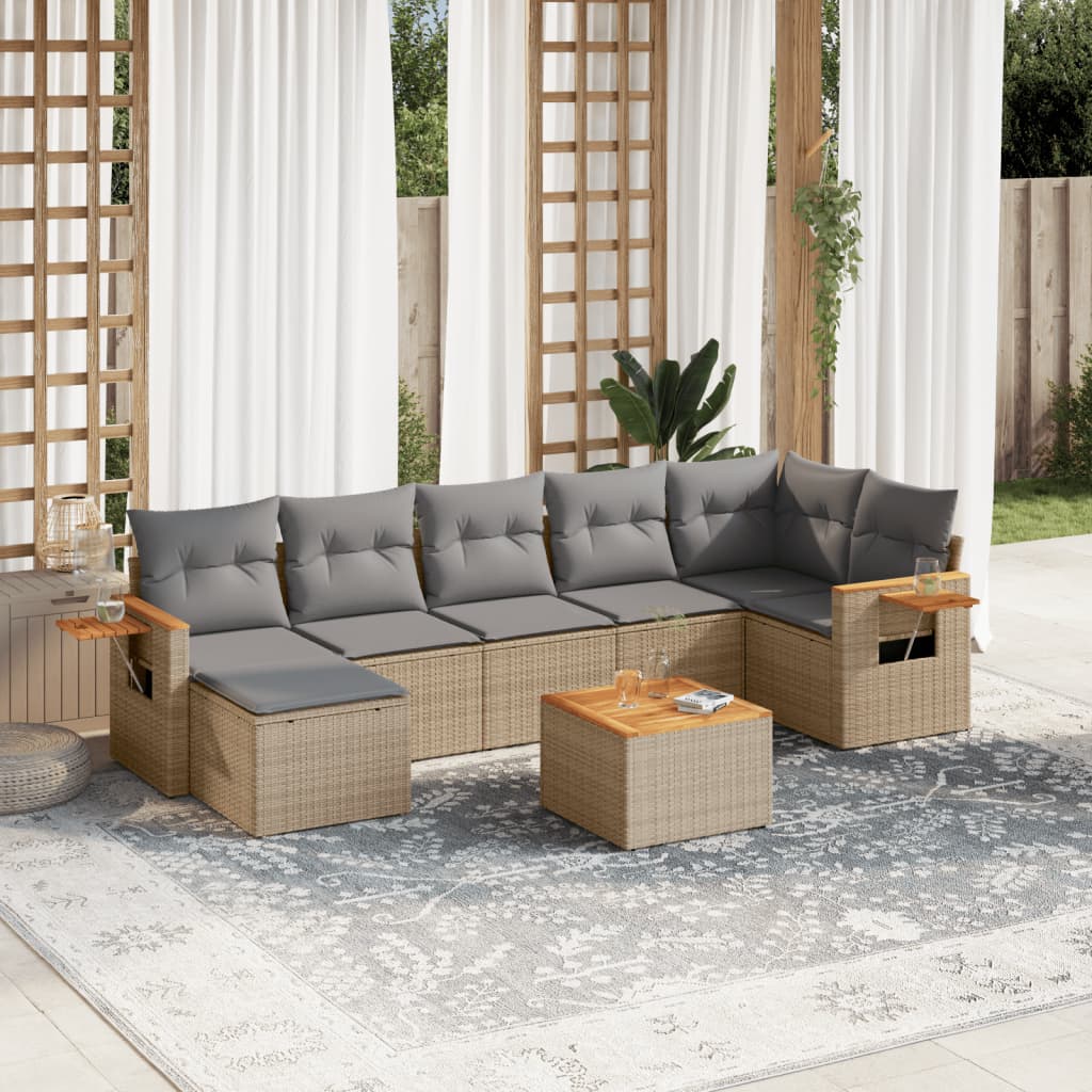 sofasæt til haven 8 dele med hynder polyrattan beige