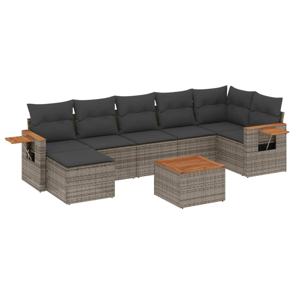 sofasæt til haven 8 dele med hynder polyrattan grå