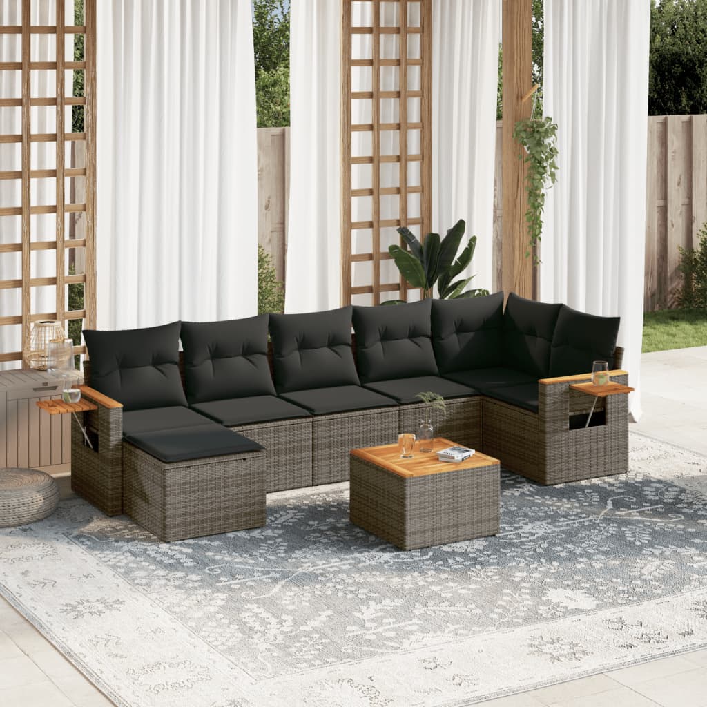 sofasæt til haven 8 dele med hynder polyrattan grå