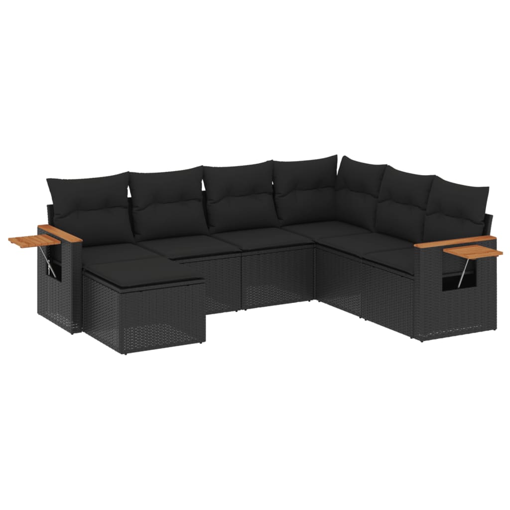 sofasæt til haven 7 dele med hynder polyrattan sort
