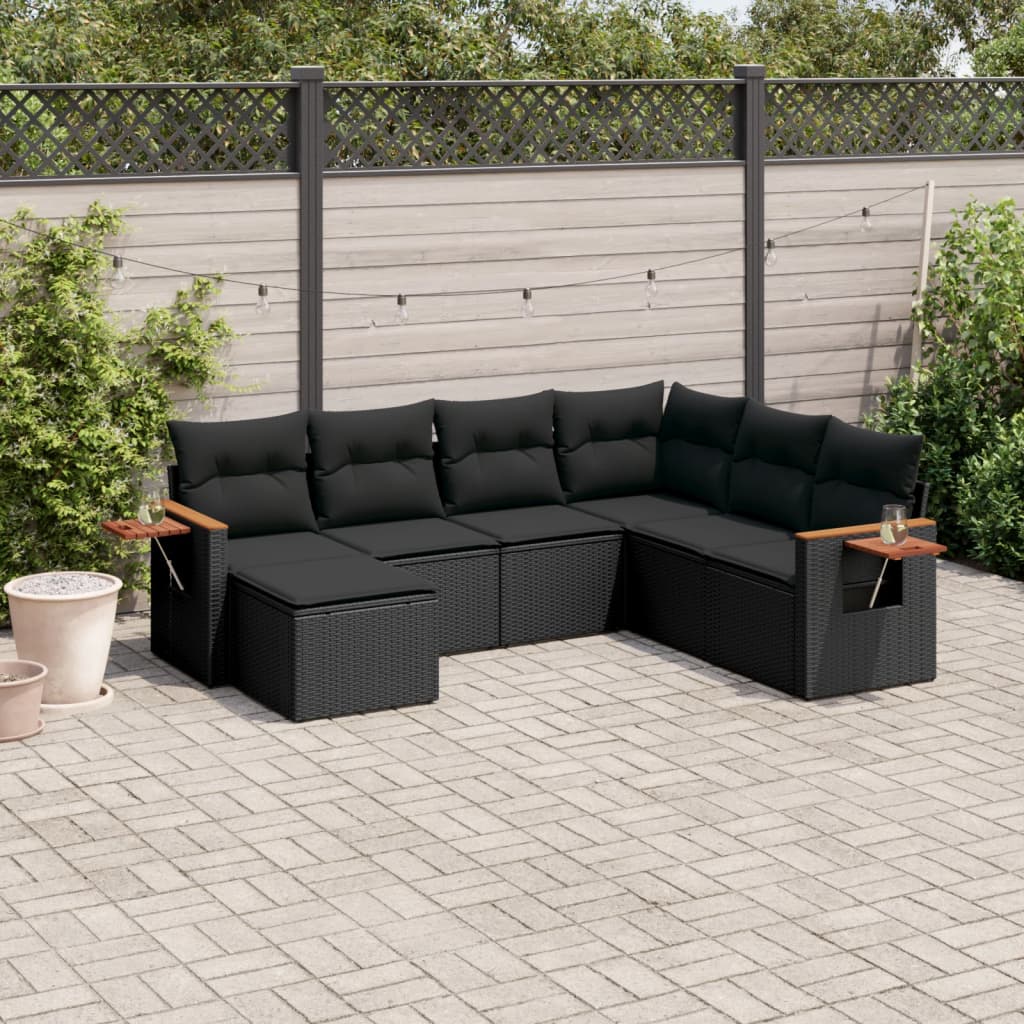 sofasæt til haven 7 dele med hynder polyrattan sort