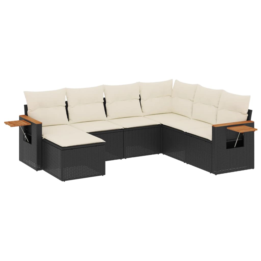 sofasæt til haven 7 dele med hynder polyrattan sort
