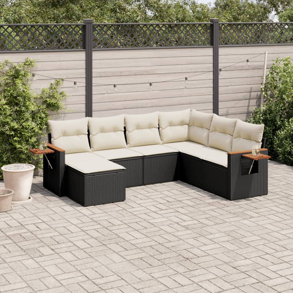 sofasæt til haven 7 dele med hynder polyrattan sort