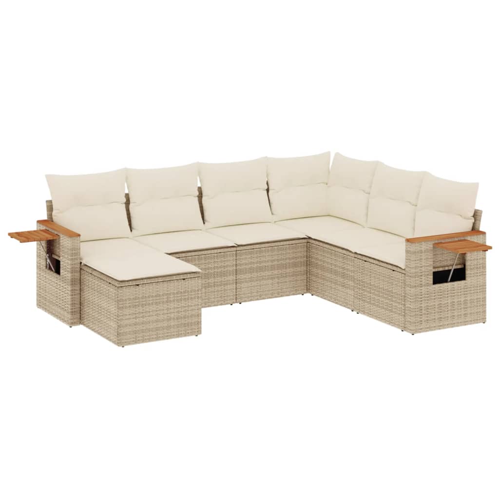 sofasæt til haven 7 dele med hynder polyrattan beige