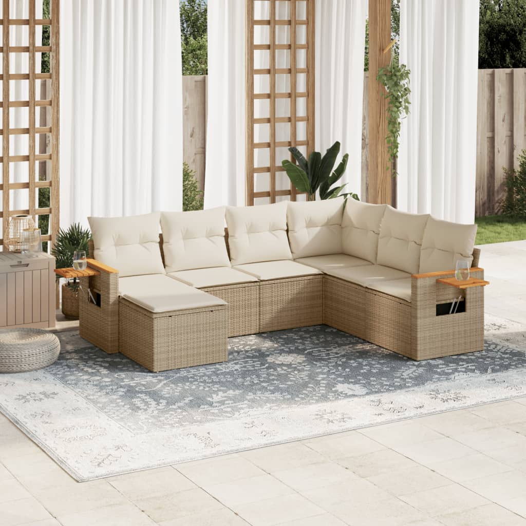sofasæt til haven 7 dele med hynder polyrattan beige