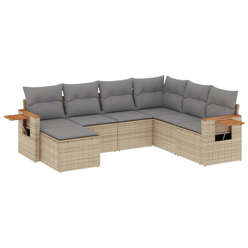 sofasæt til haven 7 dele med hynder polyrattan beige