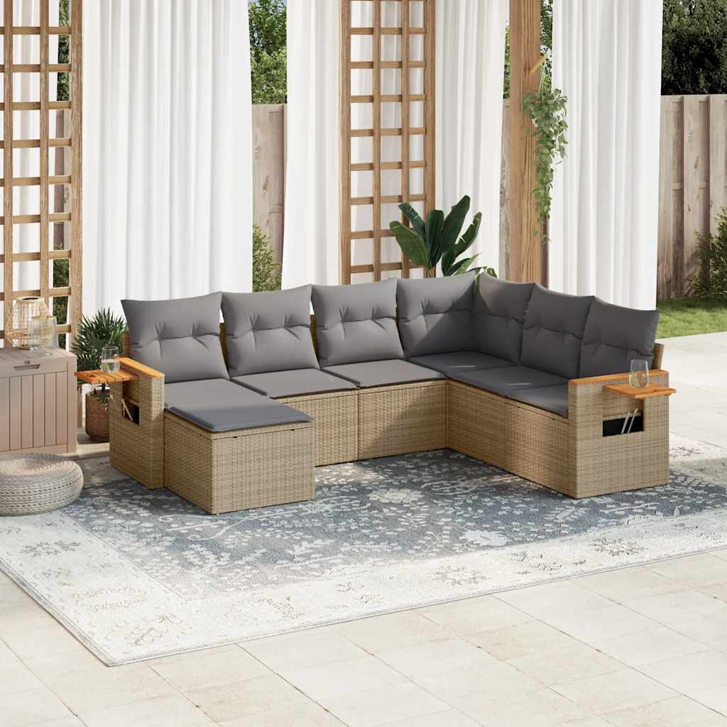 sofasæt til haven 7 dele med hynder polyrattan beige