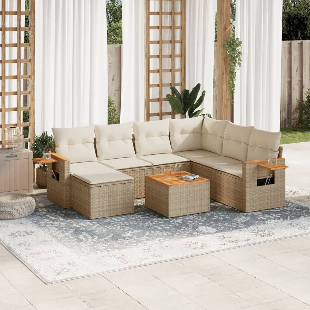 sofasæt til haven 8 dele med hynder polyrattan beige