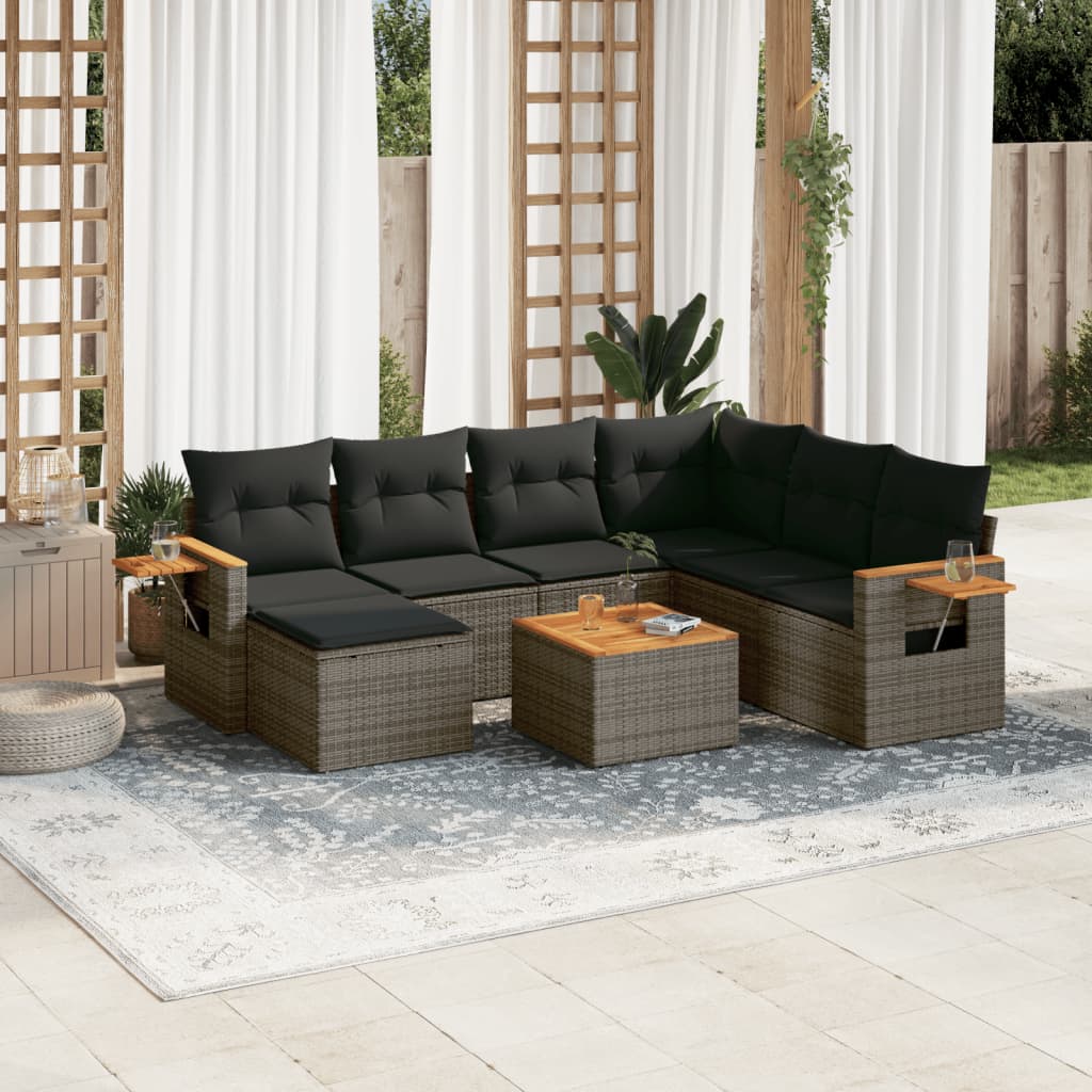 sofasæt til haven 8 dele med hynder polyrattan grå