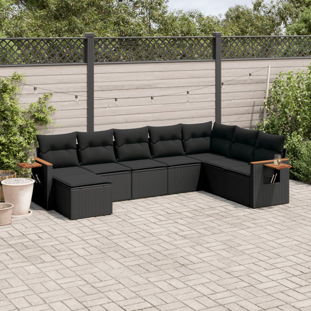 sofasæt til haven 8 dele med hynder polyrattan sort