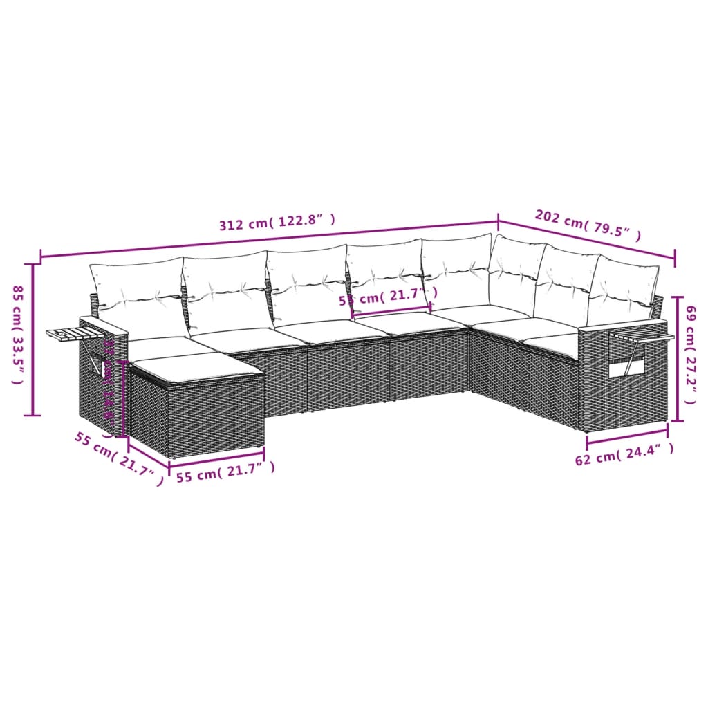 sofasæt til haven 8 dele med hynder polyrattan beige