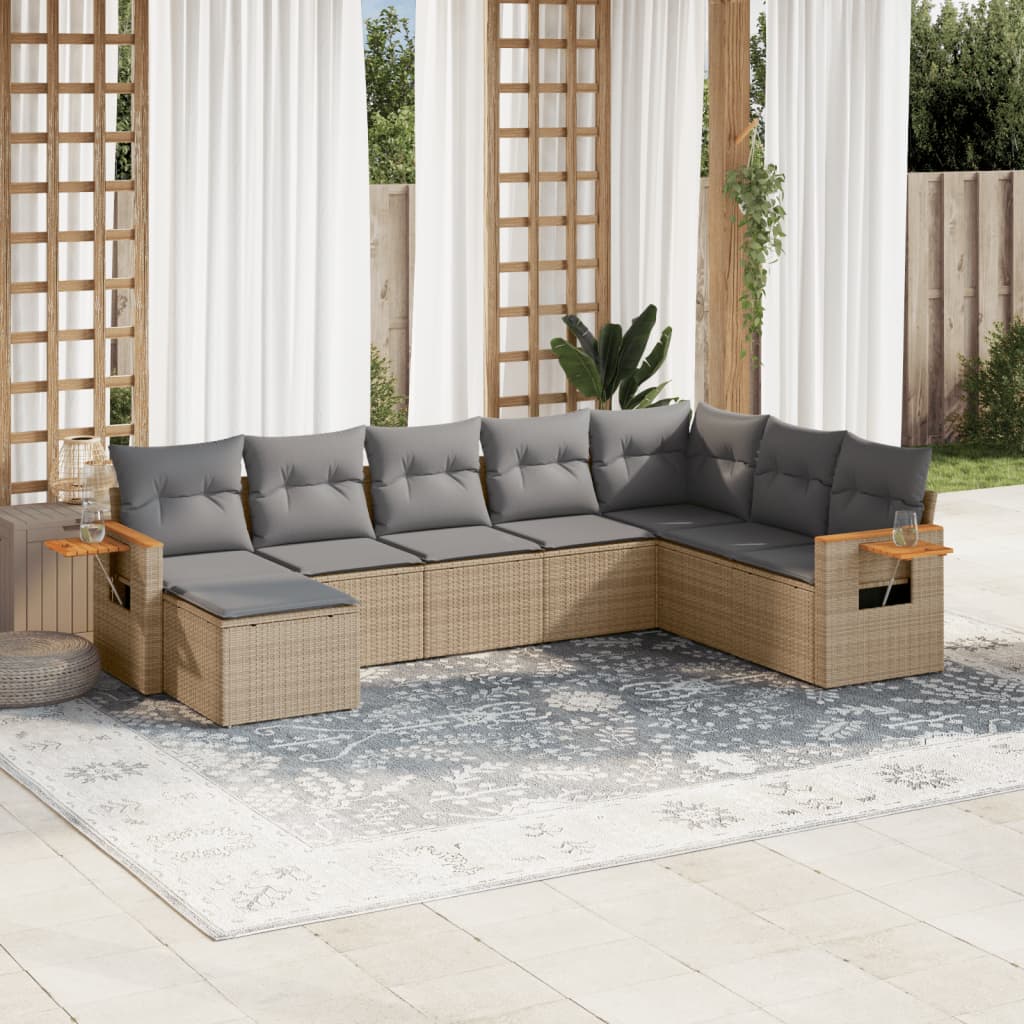 sofasæt til haven 8 dele med hynder polyrattan beige