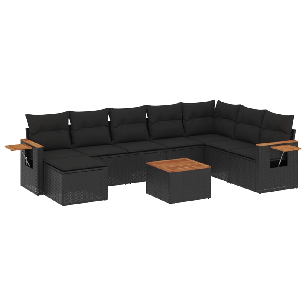 sofasæt til haven 9 dele med hynder polyrattan sort