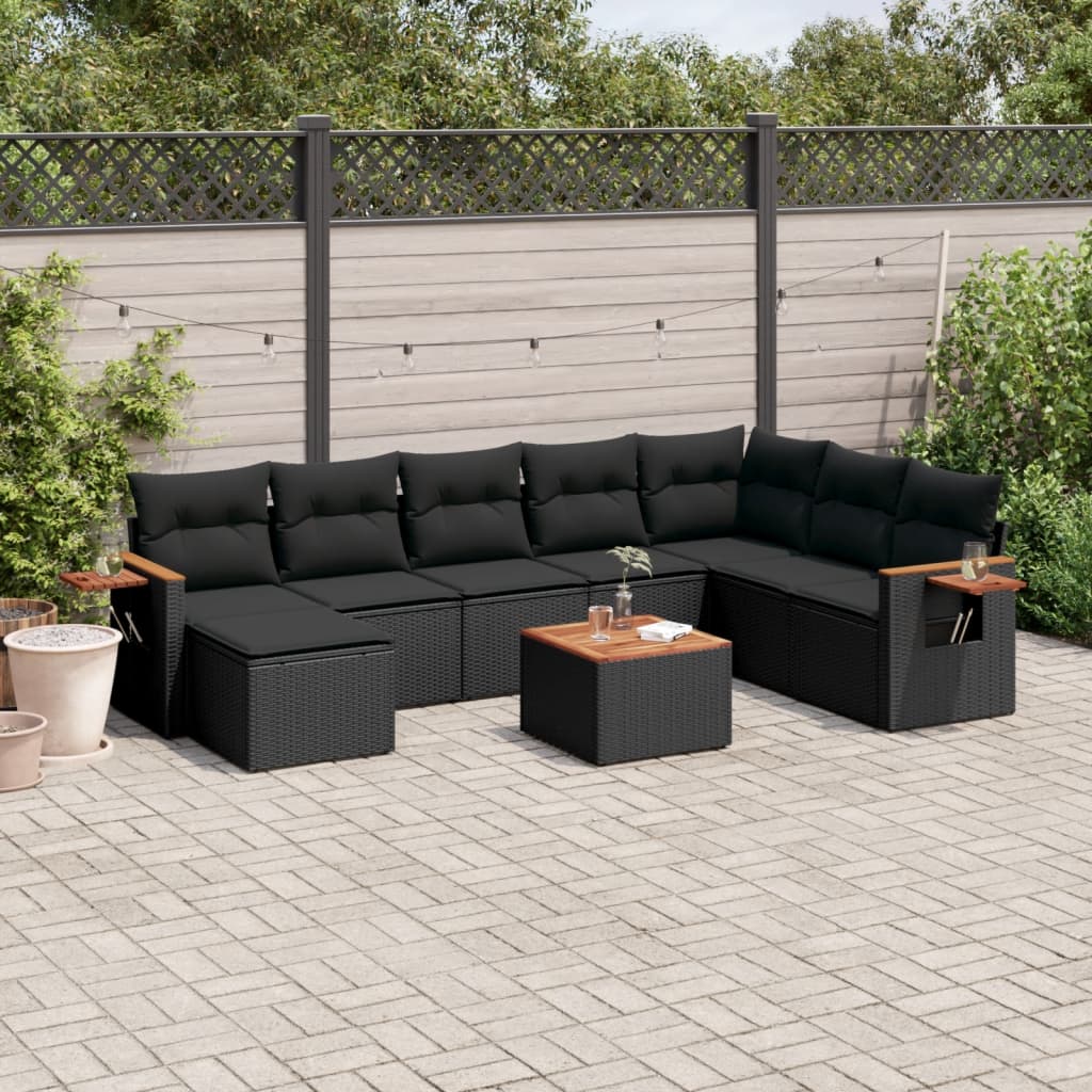 sofasæt til haven 9 dele med hynder polyrattan sort